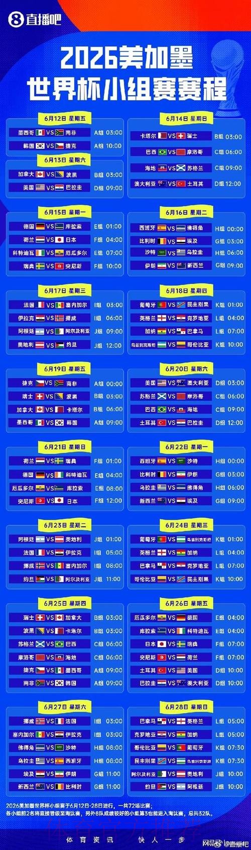 2026世界杯小组赛赛程一览高清直播怎么看